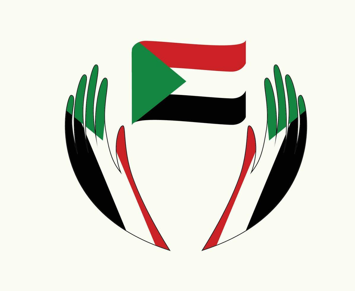 Sudan Flag Ribbon Emblem With Hands Symbol Middle East country Abstract Design Vector illustration