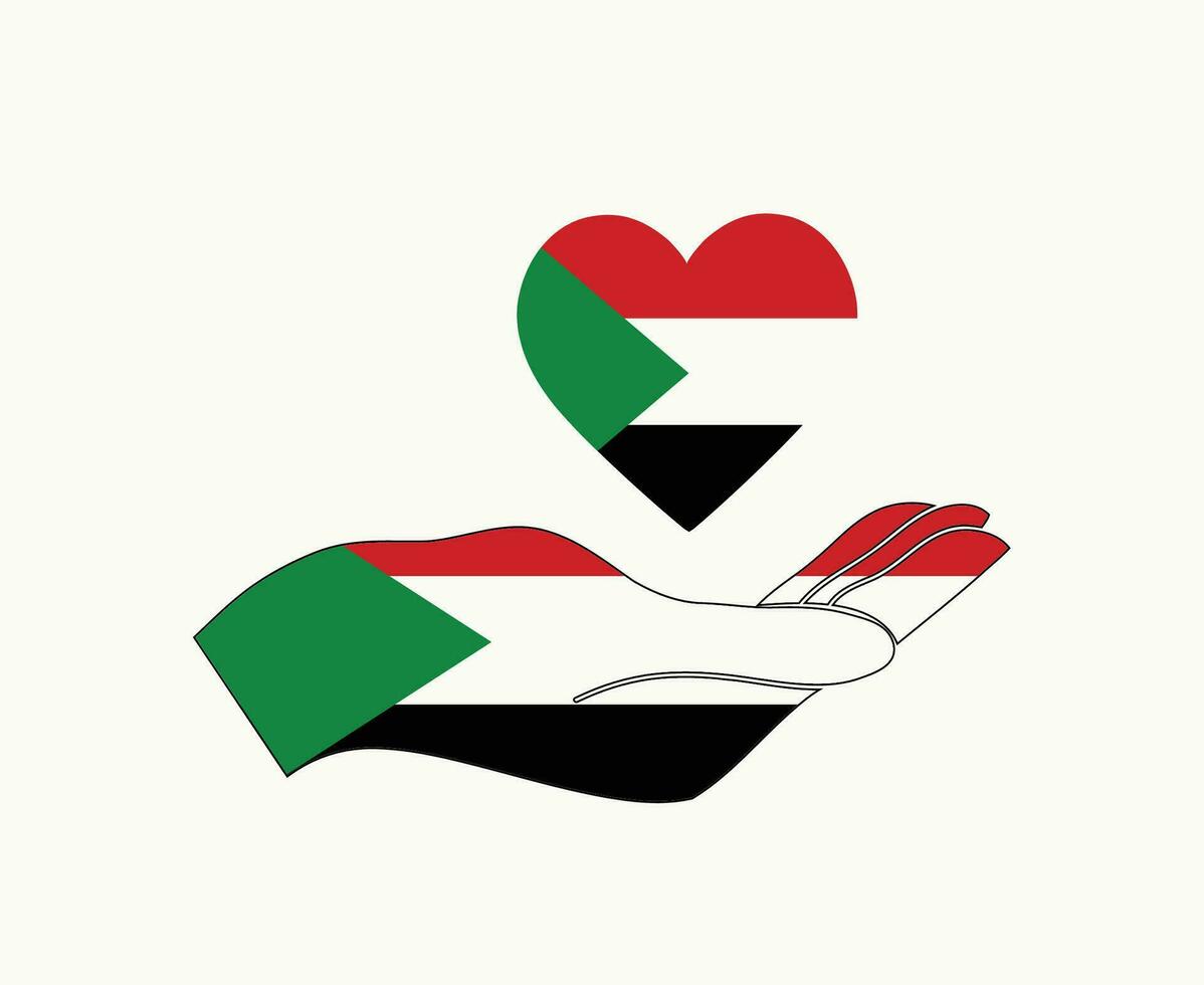 Sudan Flag Heart Emblem And Hand Symbol Abstract Middle East country Vector illustration Design