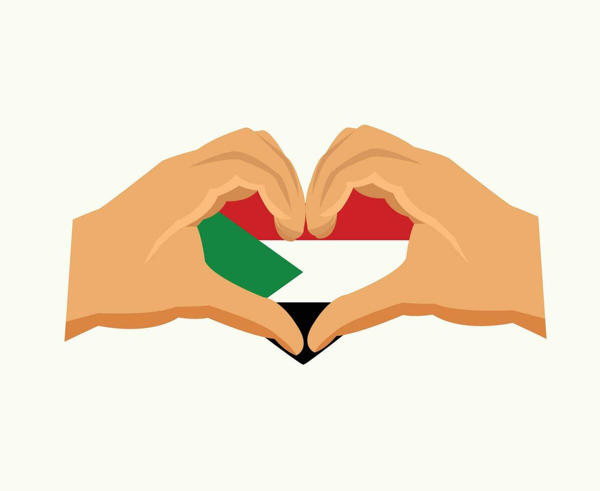 Sudan Emblem Flag Heart With Hands Middle East country Icon Vector Illustration Abstract Design Element