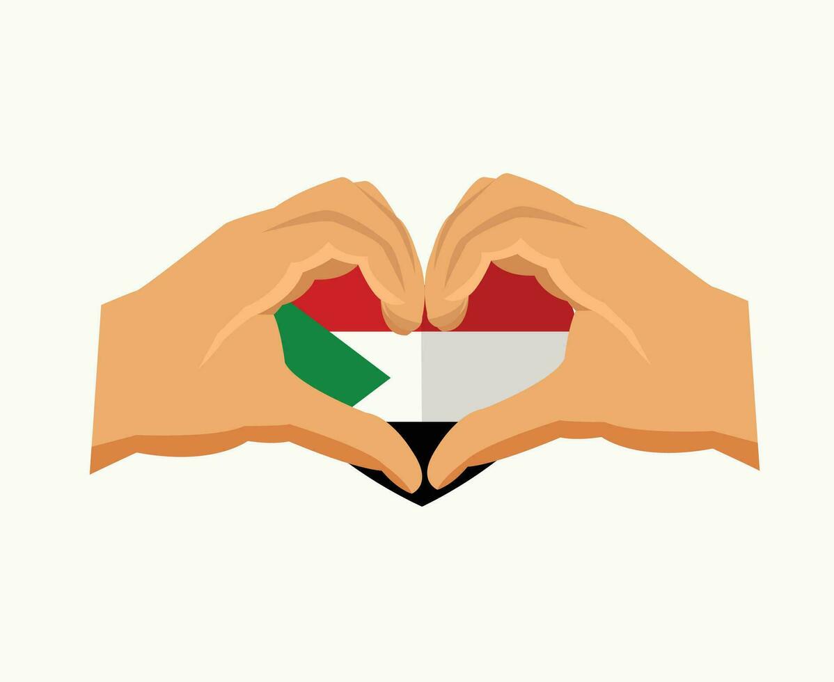 Sudan Flag Emblem Heart With Hands Middle East country Icon Vector Illustration Abstract Design Element