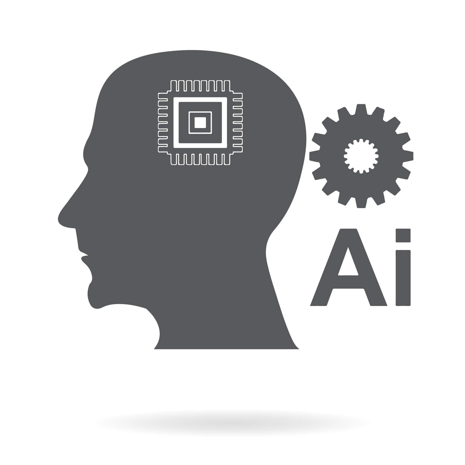 Artificial intelligence glyph icon with digital AI human head and brain ...