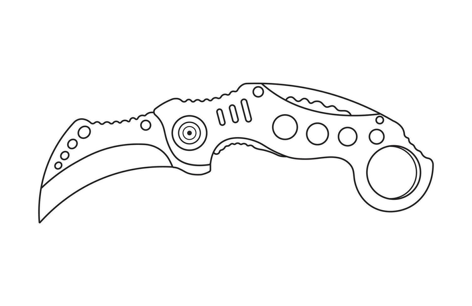Hand drawn Kids drawing Cartoon Vector illustration karambit folding knife Isolated in doodle style