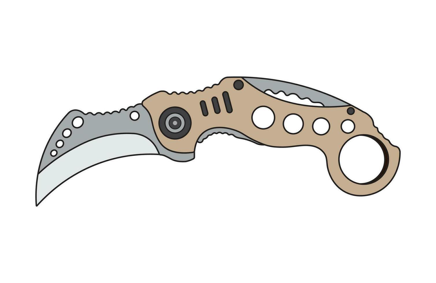 Kids drawing Cartoon Vector illustration karambit folding knife Isolated in doodle style