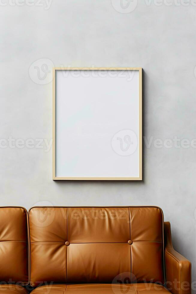 Simple frame mock up with sofa in a modern contemporary design AI Generated photo