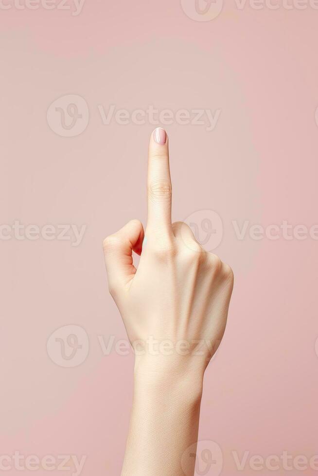Woman index finger pointing up in back of the hand AI Generated photo
