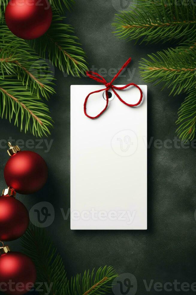 Modern gift tag for Christmas holiday mockup on grey black background AI Generated photo