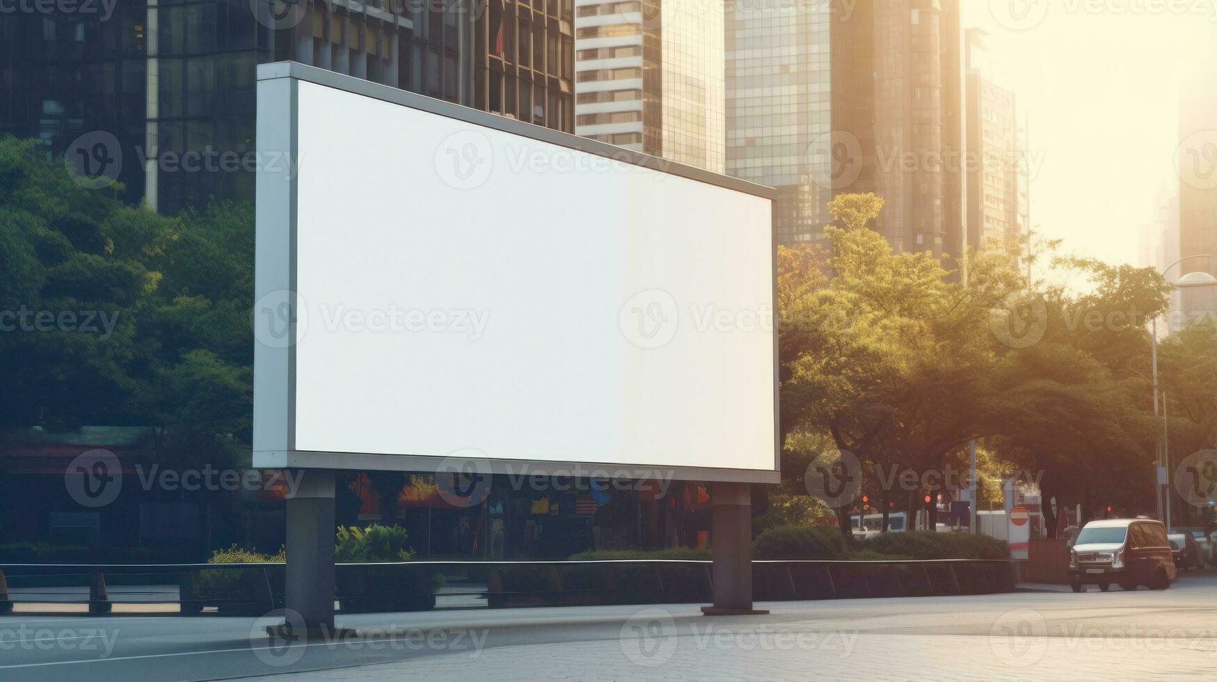 Blank horizontal street poster billboard in morning dawn for marketing or advertisement with copy space AI Generated photo