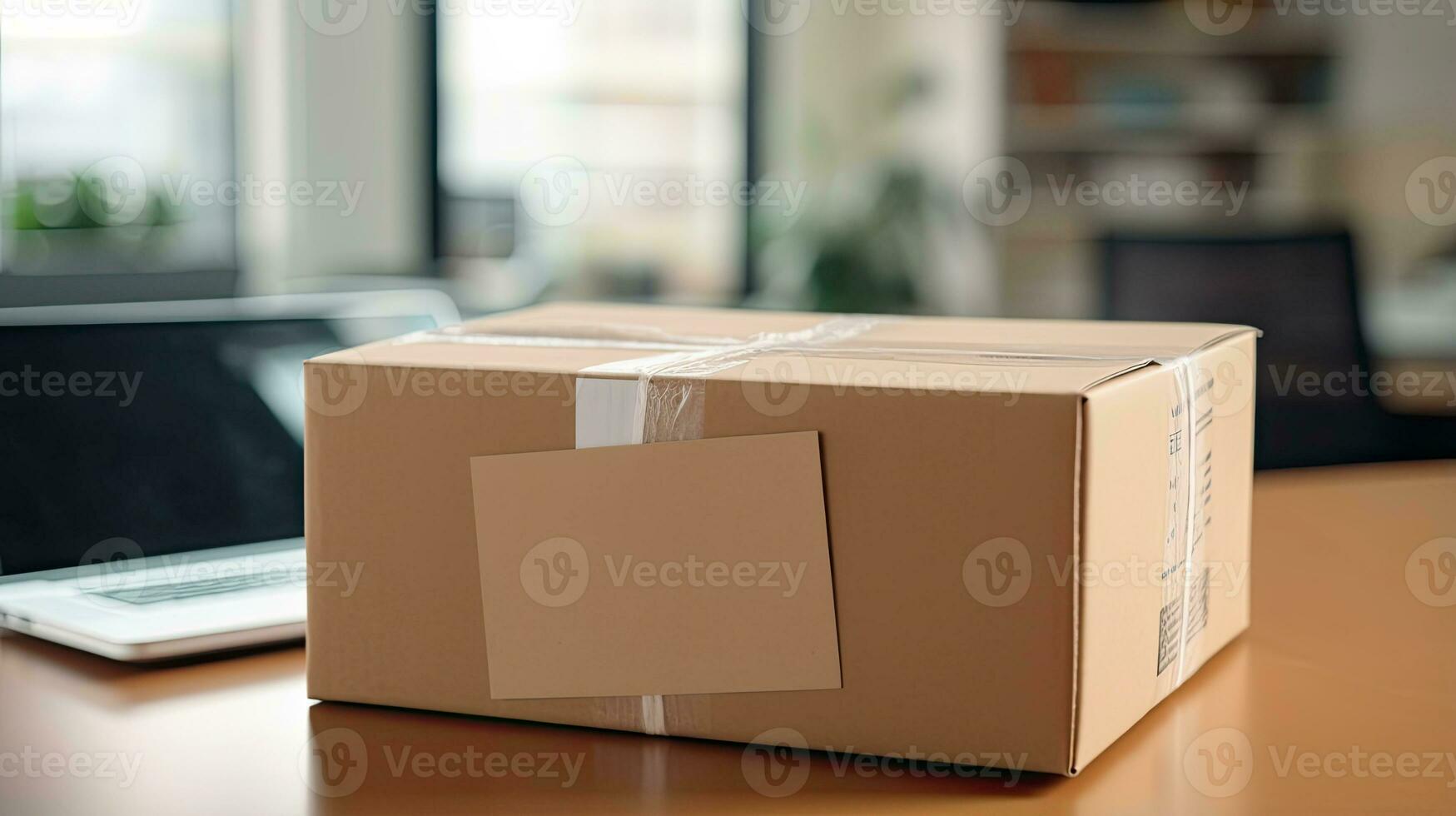 Close up packing cardboard box on a table with copyspace against background AI Generated photo