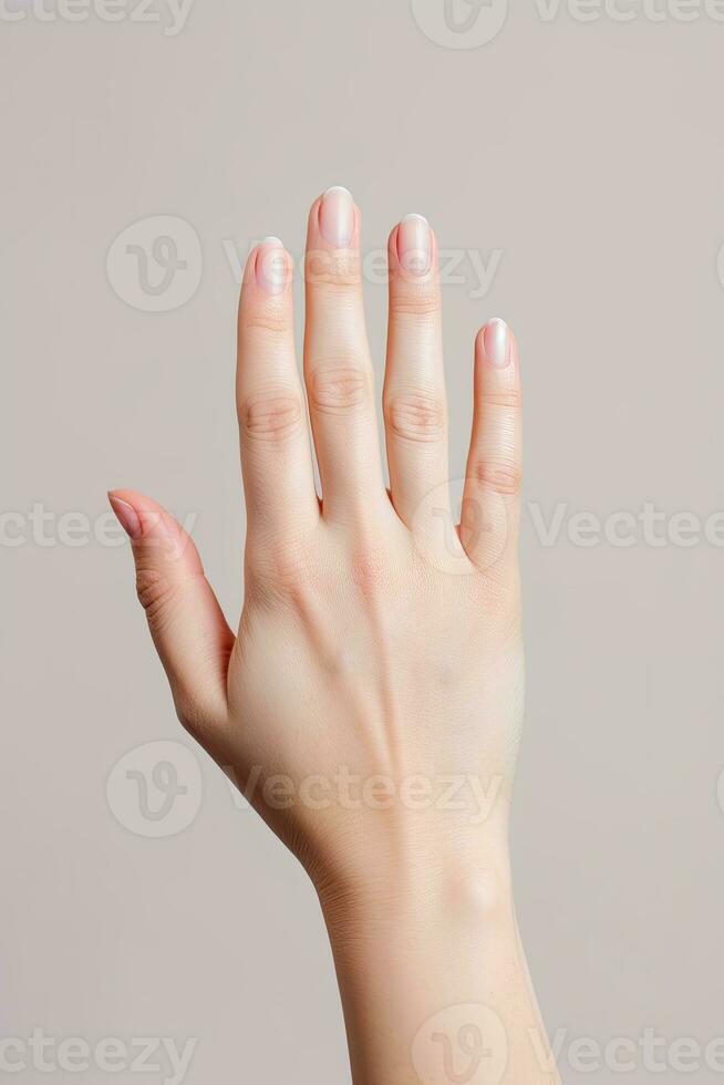 mujer revés o espalda de el mano tratar a señal a detener ai generado foto
