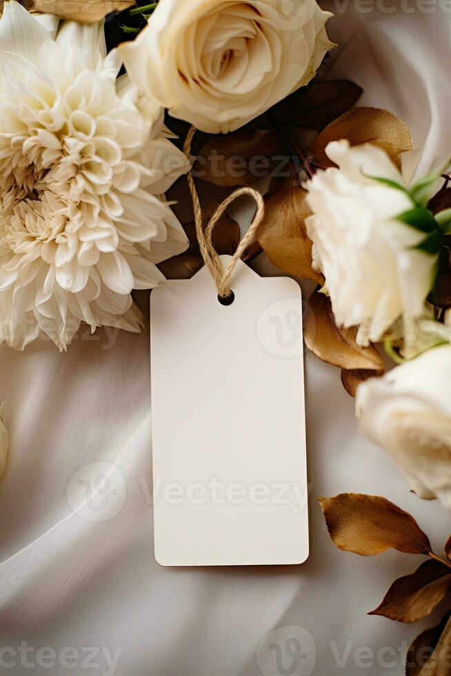 Minimalist empty wedding gift tag mockup or thank you tag template AI Generated photo