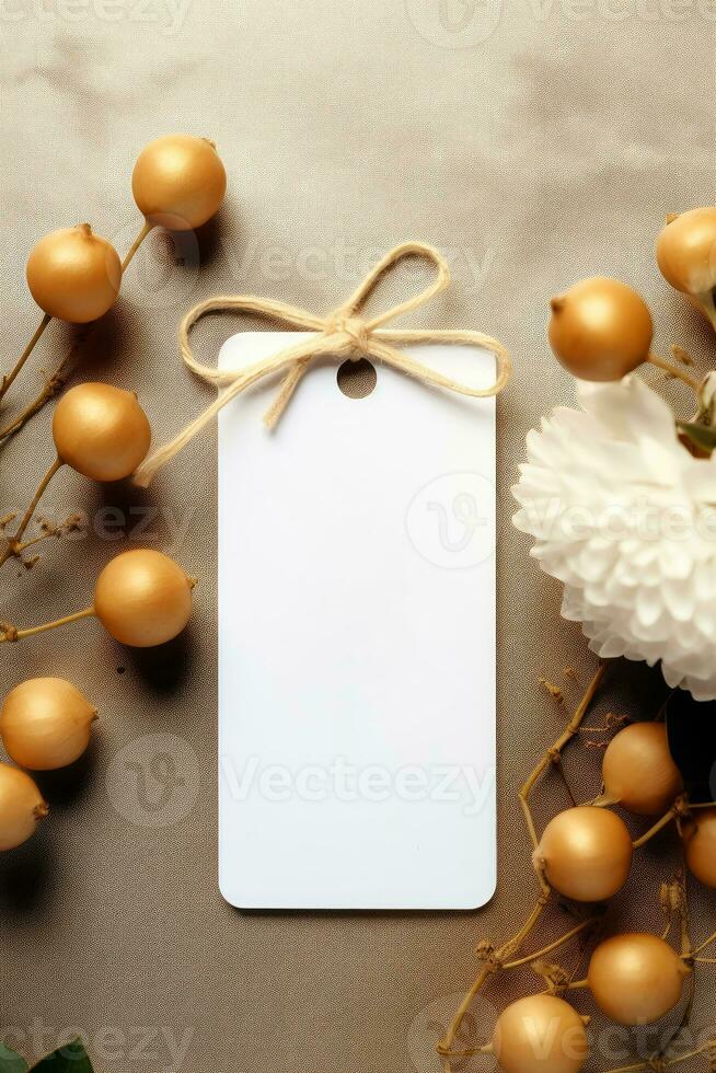 Minimalist empty wedding gift tag mockup or thank you tag template AI Generated photo