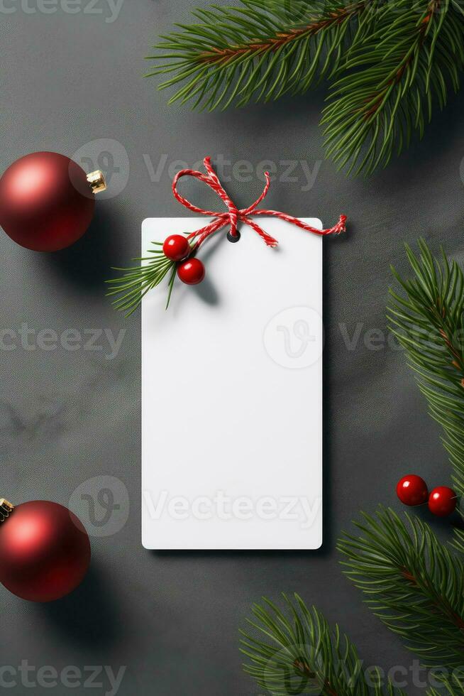 Modern gift tag for Christmas holiday mockup on grey black background AI Generated photo