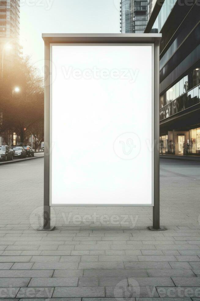 Blank mock up of vertical street poster billboard in morning dawn for marketing or advertisement AI Generated photo