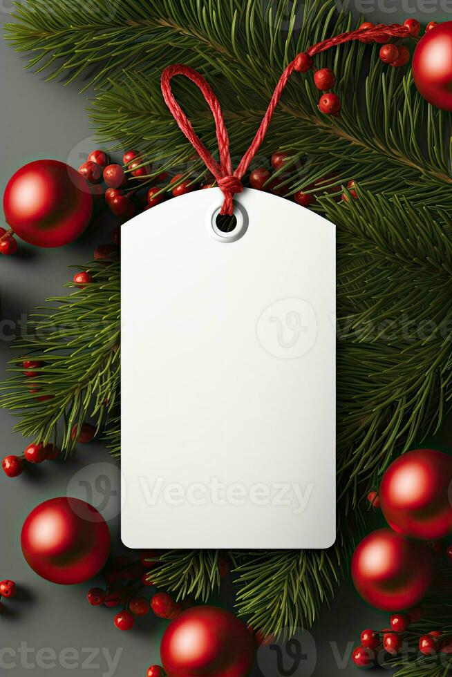 Modern gift tag for Christmas holiday mockup on grey black background AI Generated photo