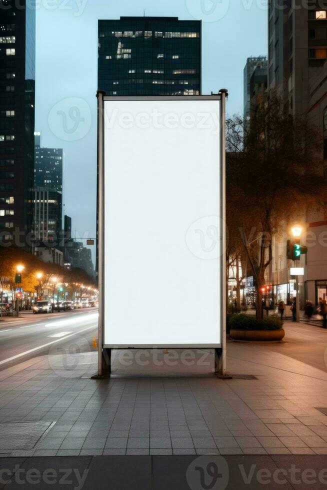 Blank mock up of vertical street poster billboard in dusk night for marketing or advertisement AI Generated photo