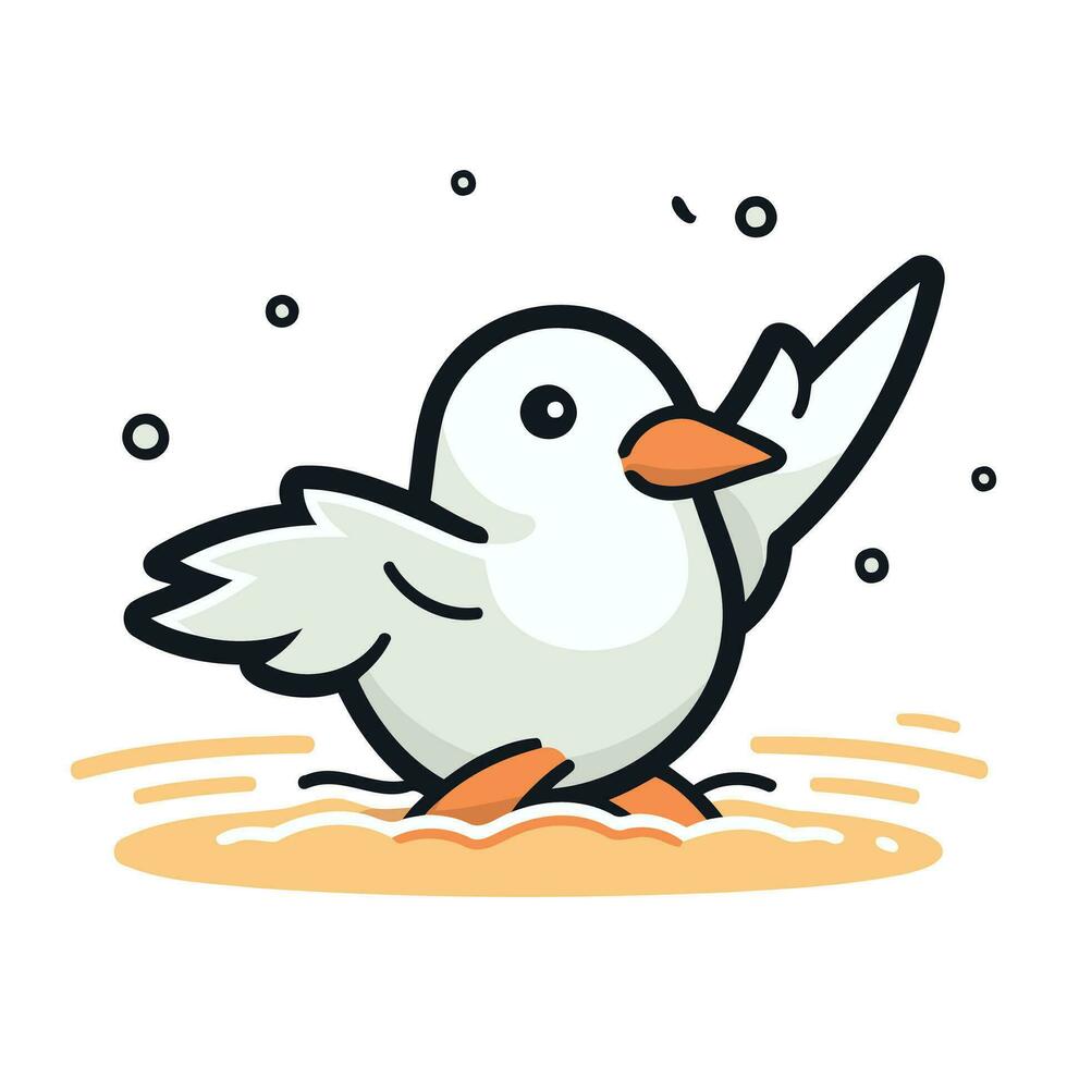 Cute cartoon seagull flying isolated on white background. Vector illustration.