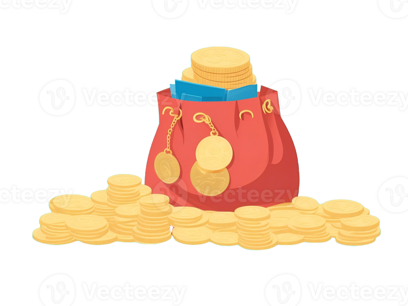 A bag of coins, a stack of coins. AI Generative png