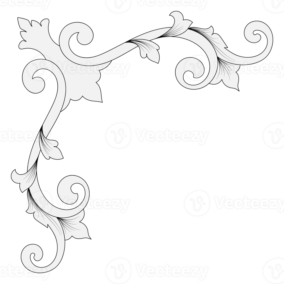 Baroque flowers for decorating corners vintage black lines png
