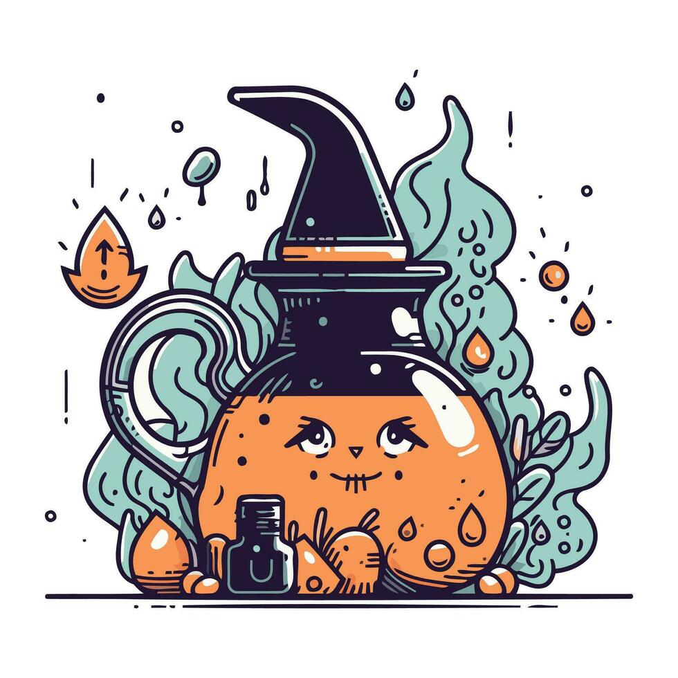 Witch potion. Halloween vector illustration. Hand drawn doodle style.