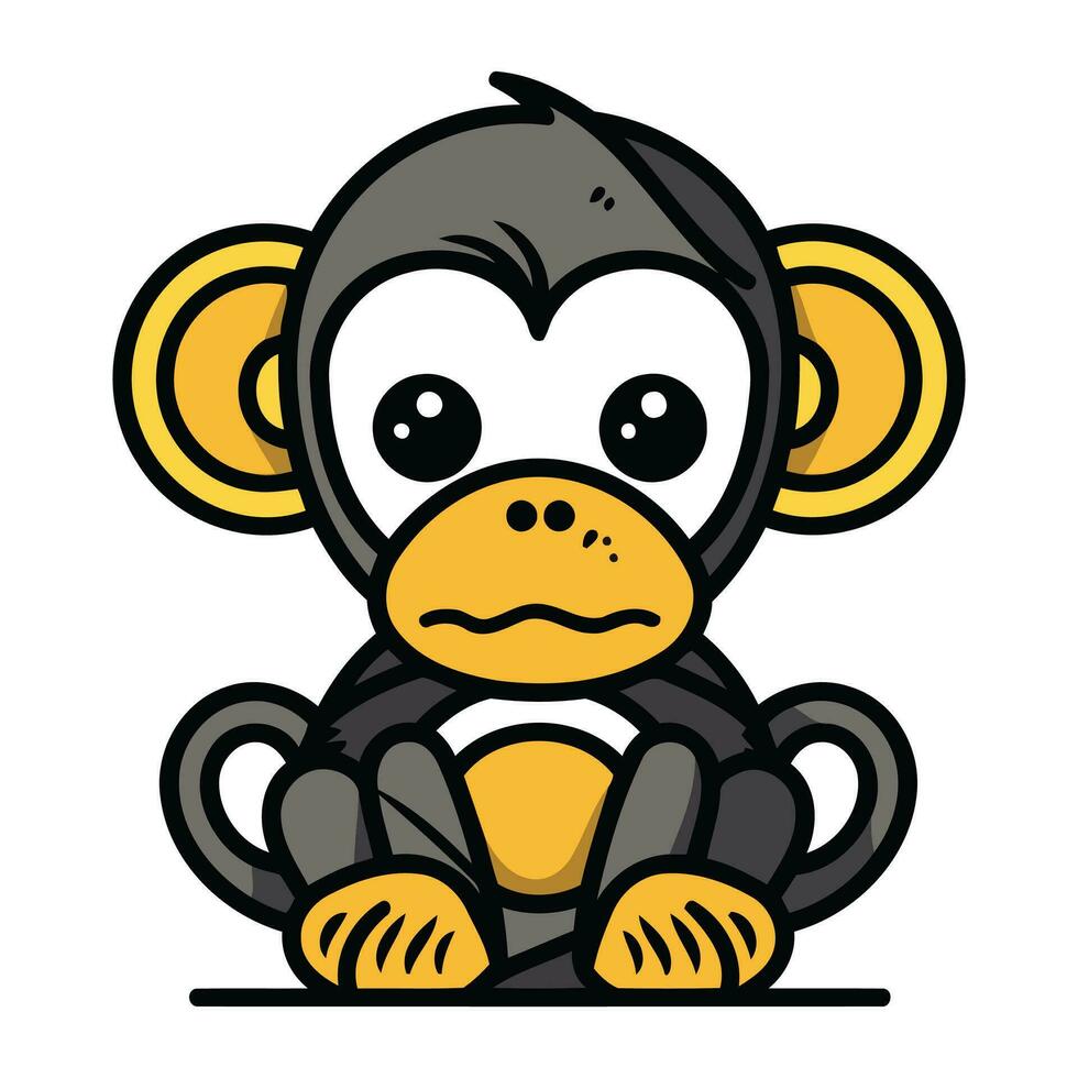 Cute monkey sitting on the ground. Vector illustration in cartoon style.