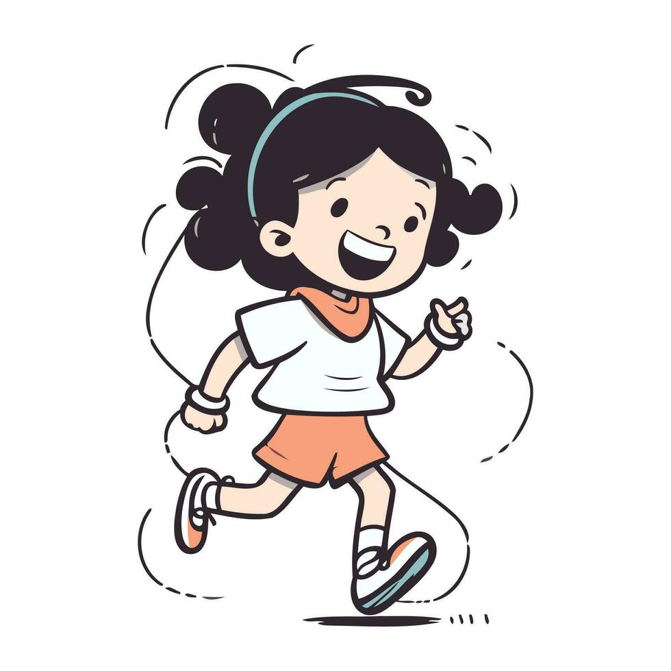 Illustration of a cartoon girl running in a hurry. Vector. vector