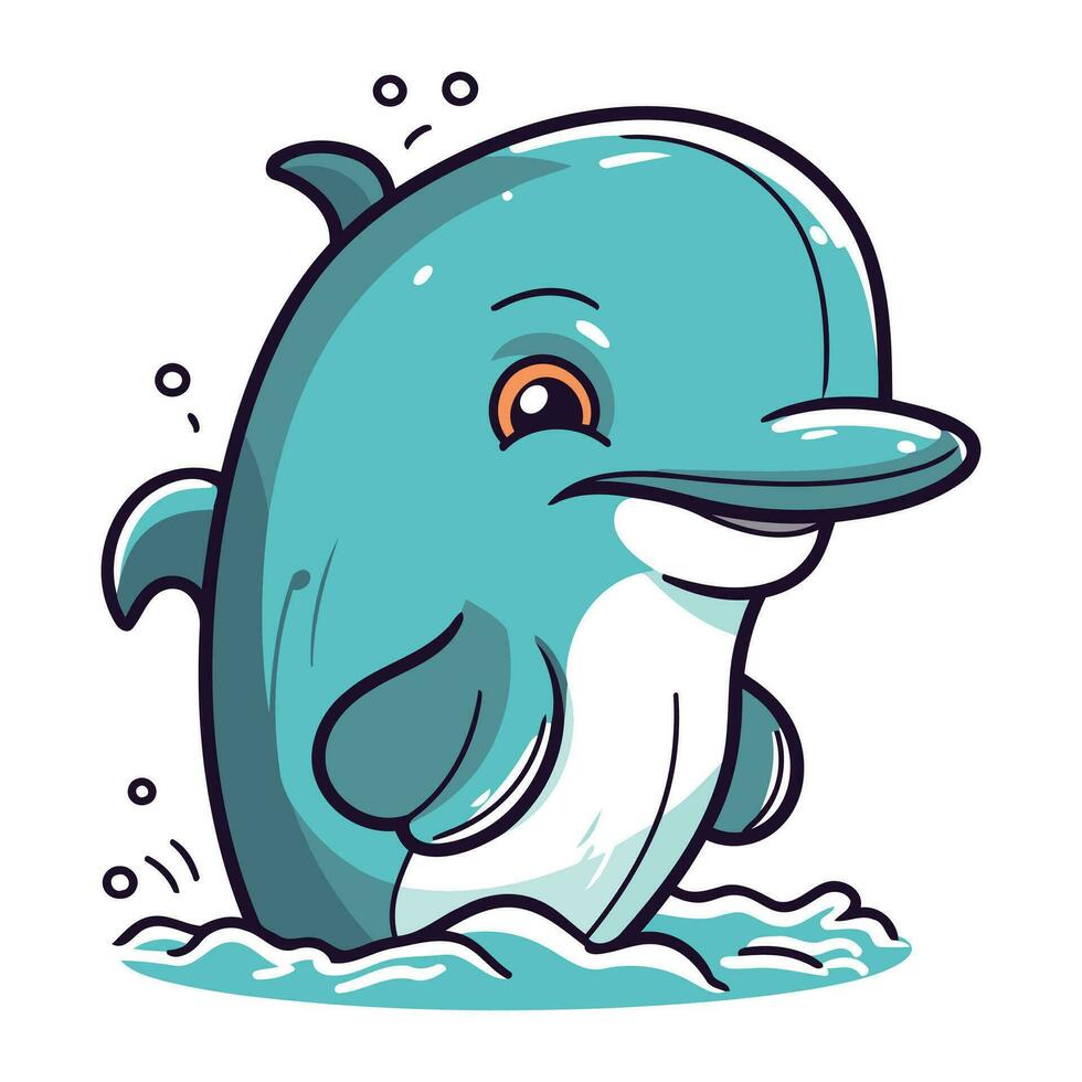 Cartoon dolphin. Vector illustration of a cute cartoon dolphin swimming.