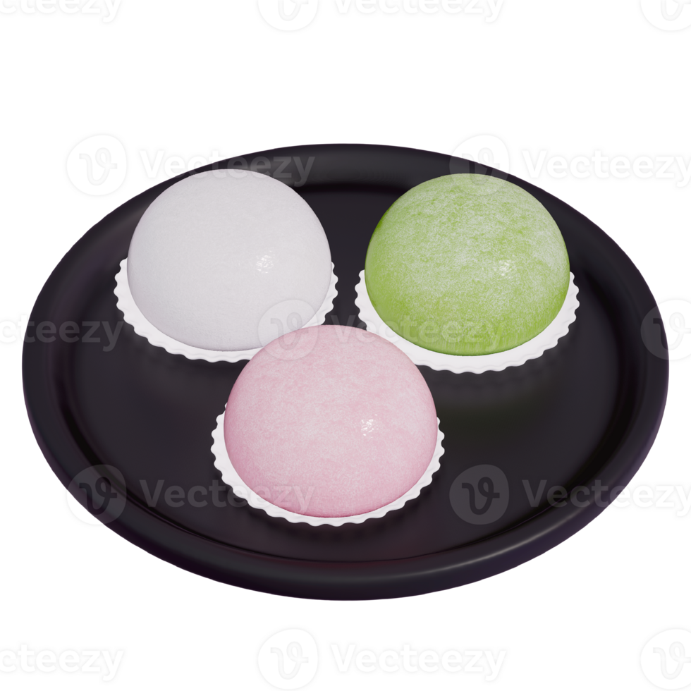 Japanese dessert 3d Red Bean Mochi Delight , 3d rendering on a transparent background png