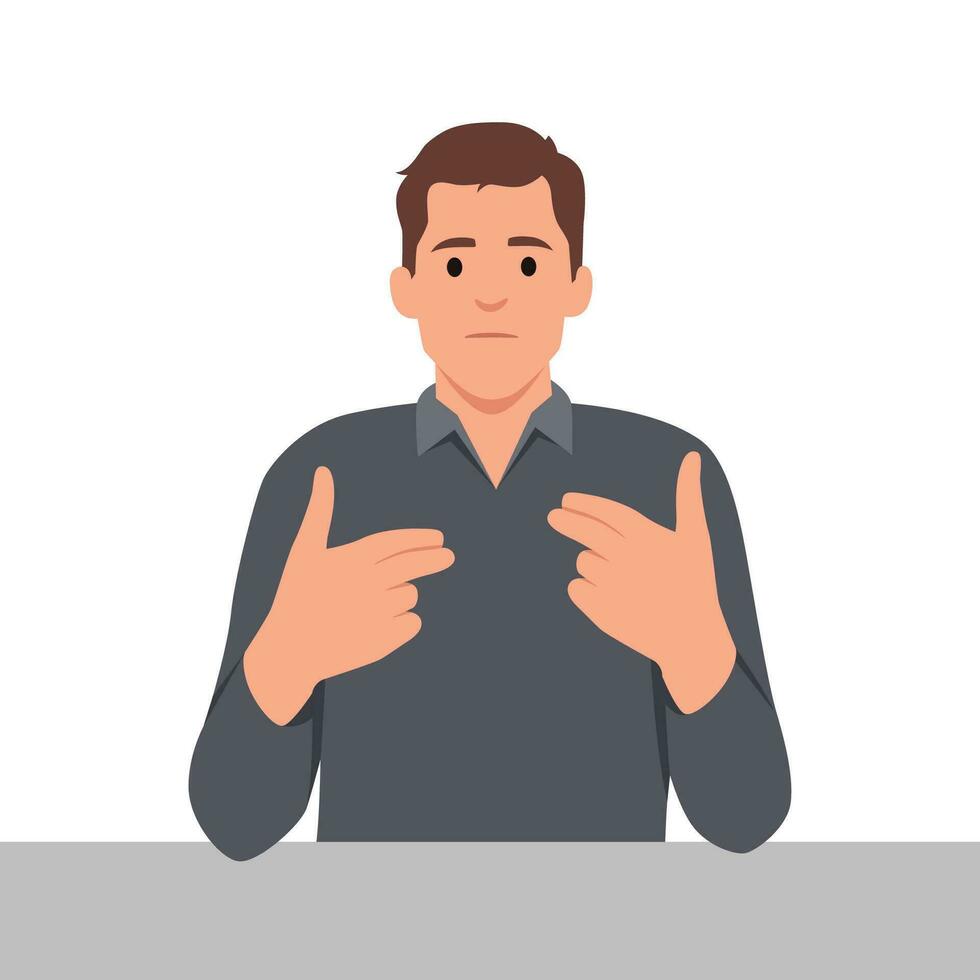 Young man speaks with his partner sitting at a table in the office at home. Deep talk. vector