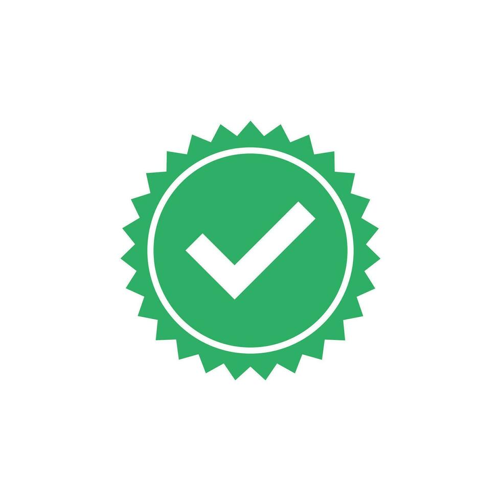 Check mark vector icon in star badge. Symbol of approval