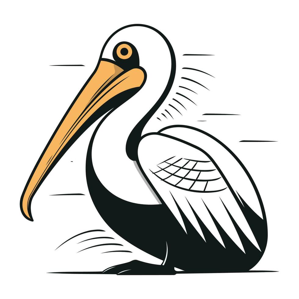 Pelican vector illustration isolated on white background. Cartoon pelican icon.