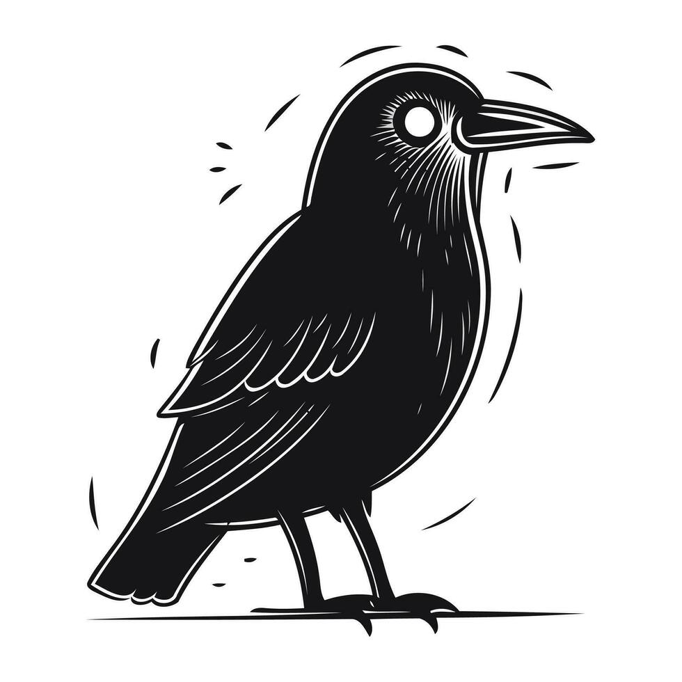 Crow. Vector illustration of a black raven on a white background.