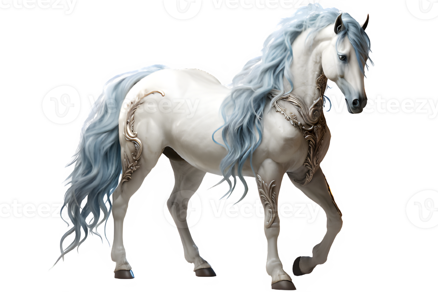 white unicorn png ,white horse isolated on transparent background ,generative ai