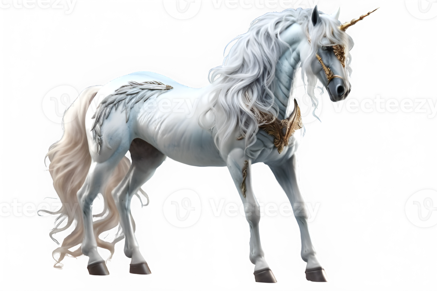 white unicorn png ,white horse isolated on transparent background ,generative ai