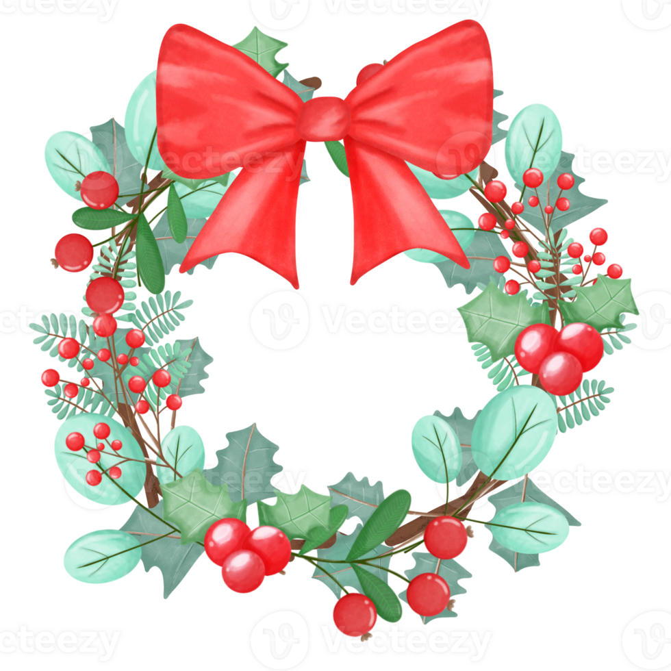 christmas wreath with holly leaves and berries png