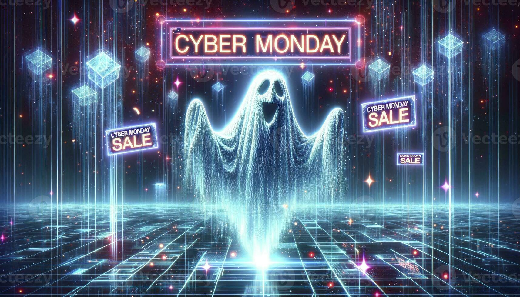 A ghost celebrations Cyber Monday discount sale. AI Generative photo