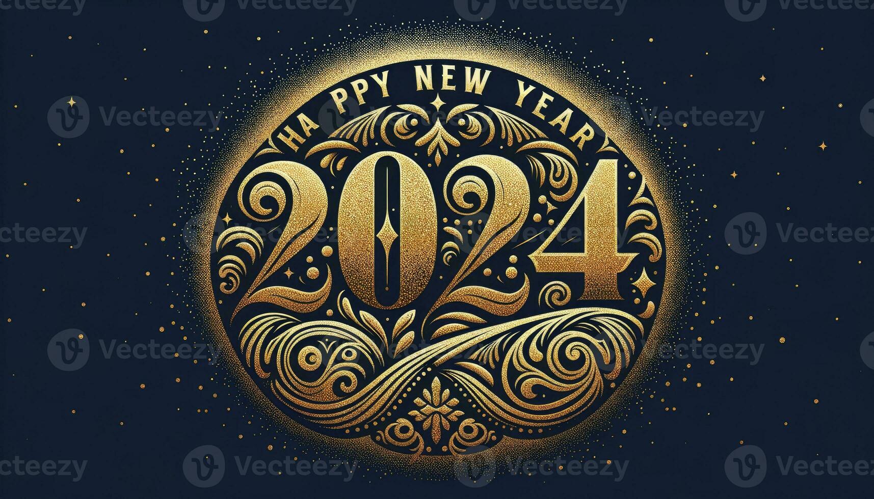 Bold, stylish font adorned with intricate golden patterns set against a deep navy blue background, accentuating the brilliance of the gold. AI Generative photo