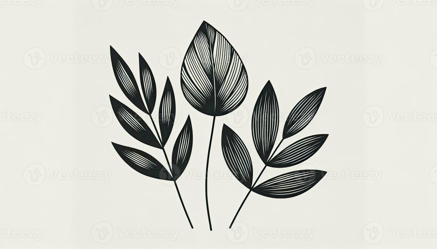 A graphic drawing emphasizing the natural beauty of three diverse leaves. AI Generated photo