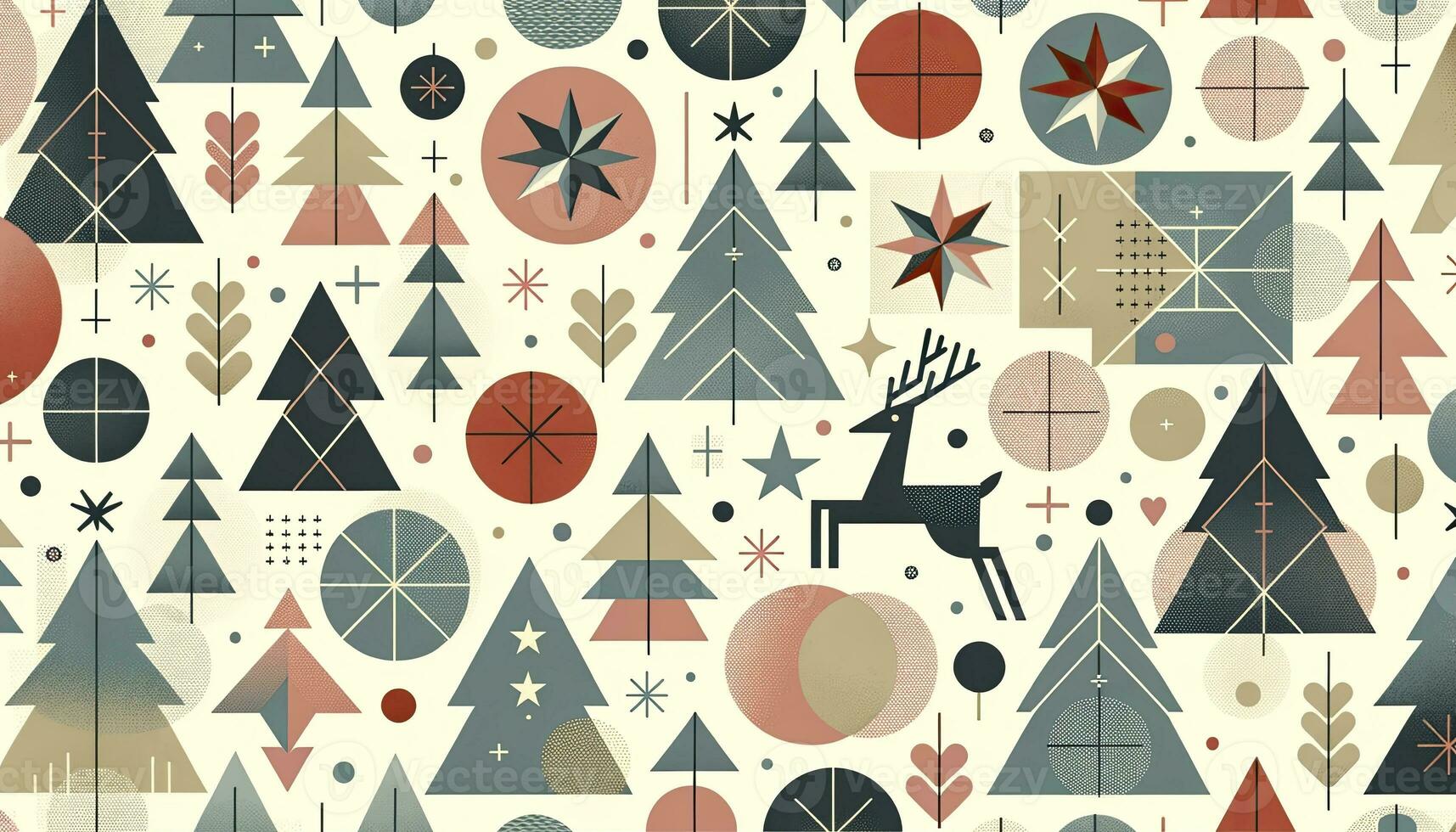 A modern pattern with abstract geometric shapes and minimalist Christmas elements in muted pastels. AI Generative photo