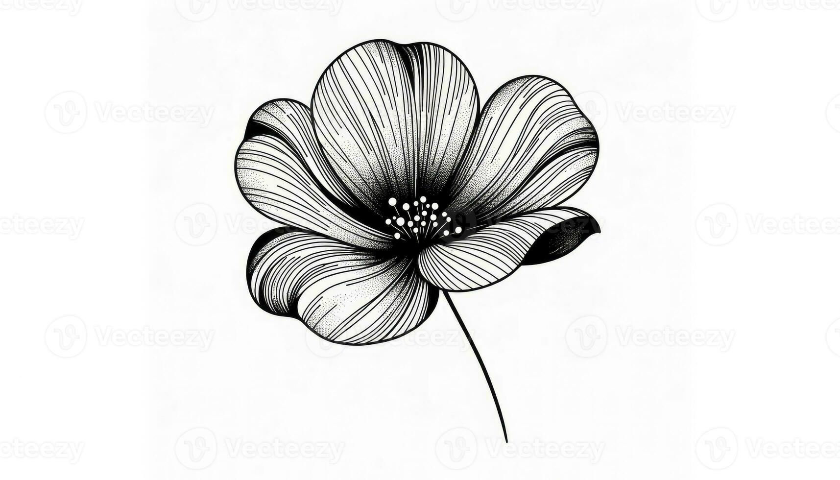 A graceful drawing of a flower in bloom with sleek lines and subtle stippling. AI Generated photo