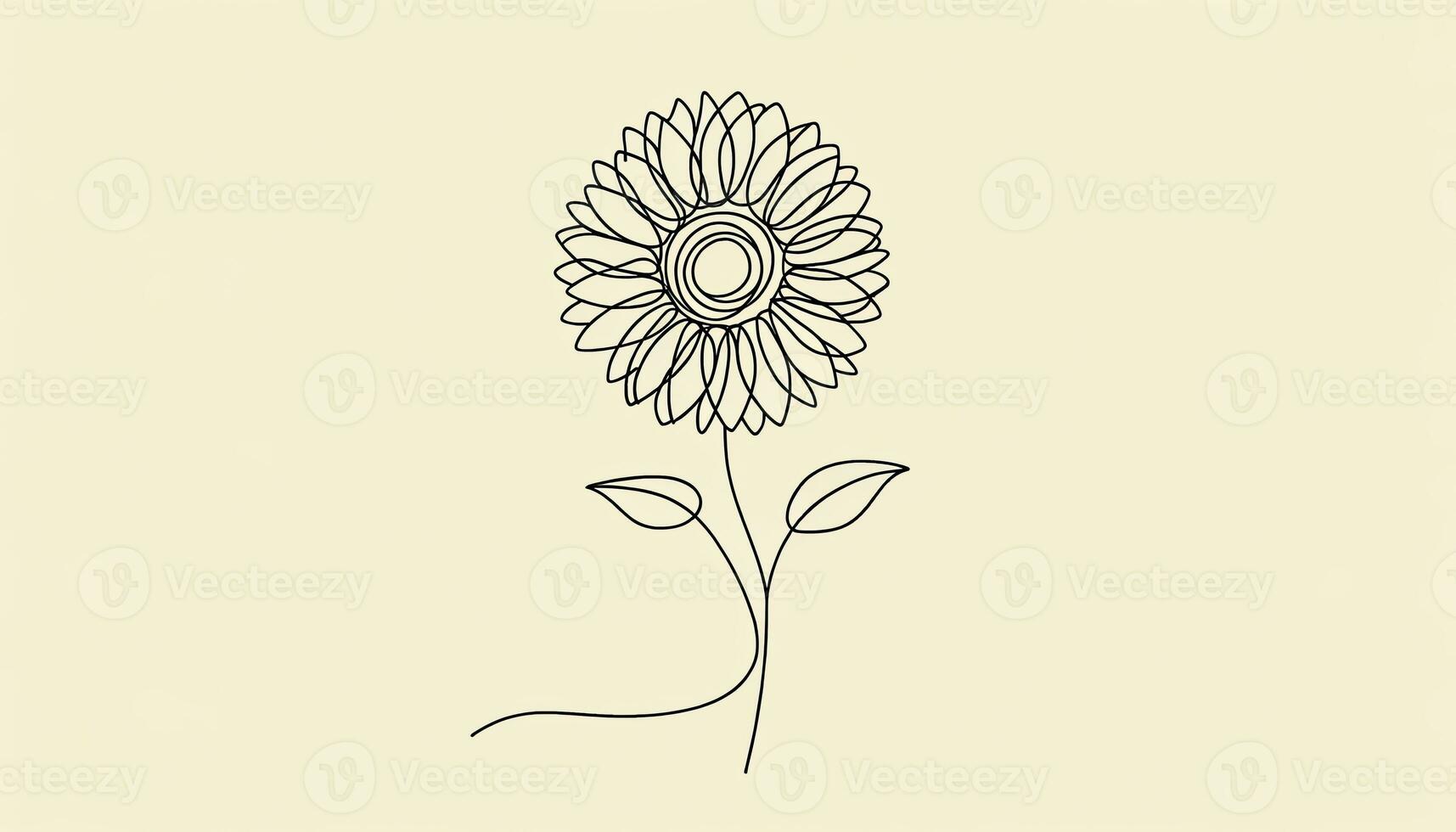 un girasol, ilustrado sin levantamiento el bolígrafo, exhibiendo sus belleza en un minimalista estilo. ai generado foto