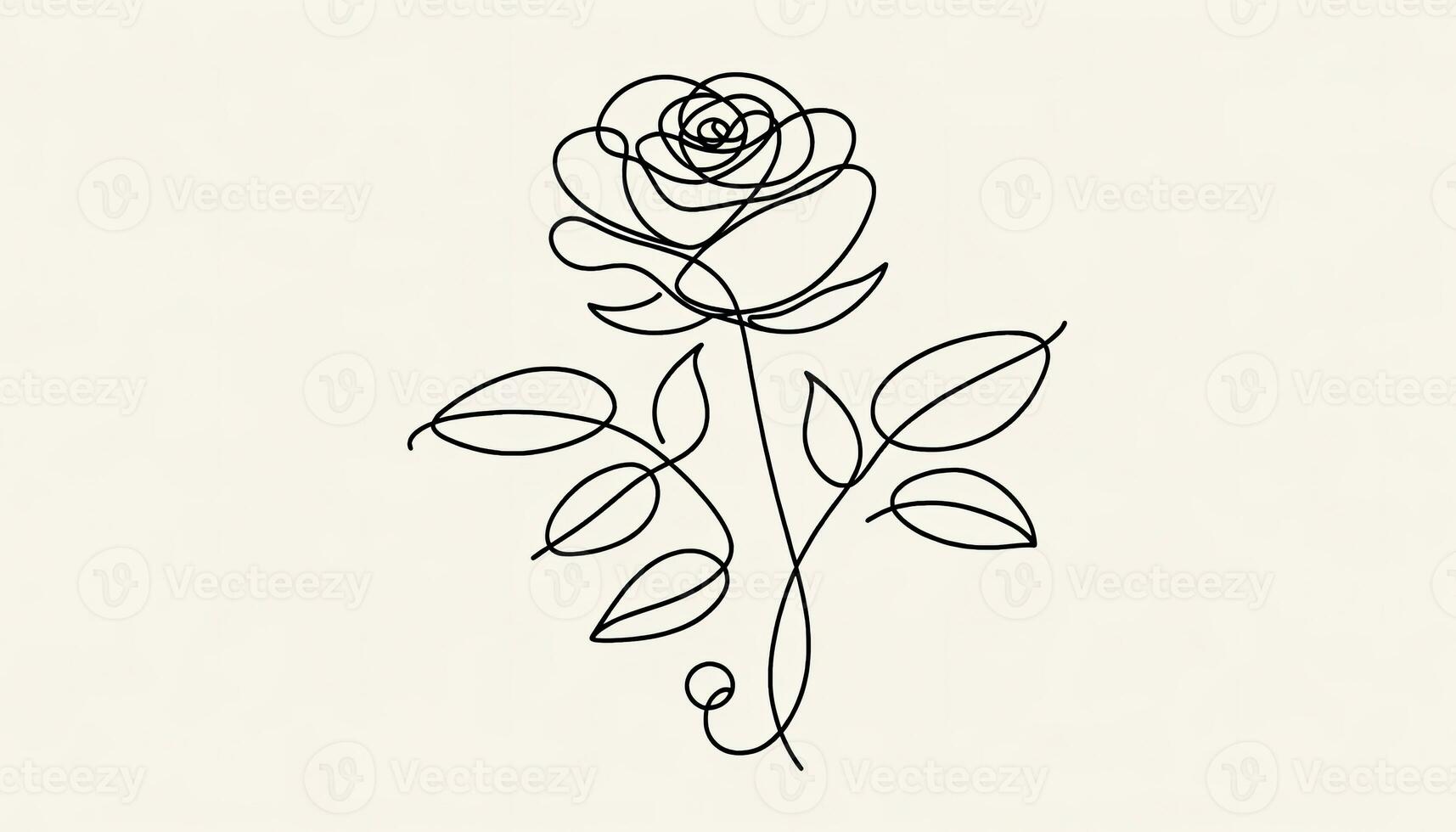 A rose depicted with a single unbroken line, capturing its essence. AI Generated photo