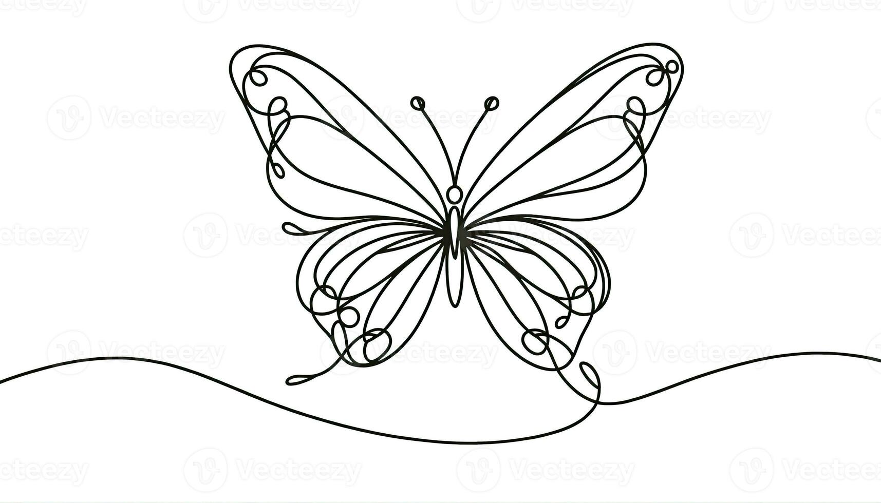 Illustration of a butterfly created using a single continuous line, capturing its essence in a minimalistic and elegant manner. AI Generative photo
