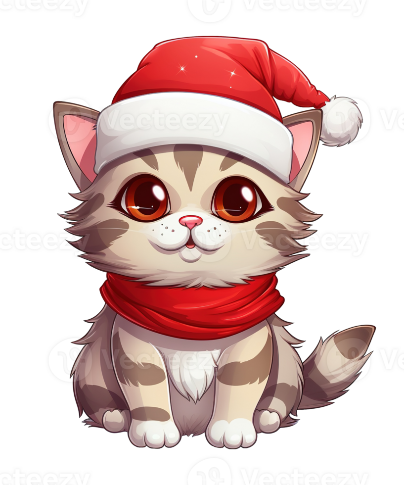 cute cat cartoon wearing christmas hat ai generative png