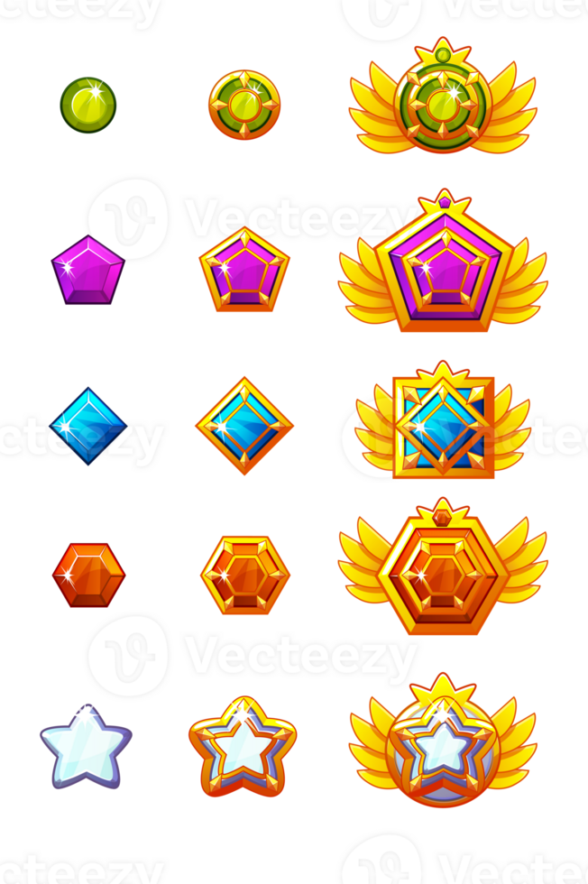 Set Gems award progress. Golden amulets set with jewelry png