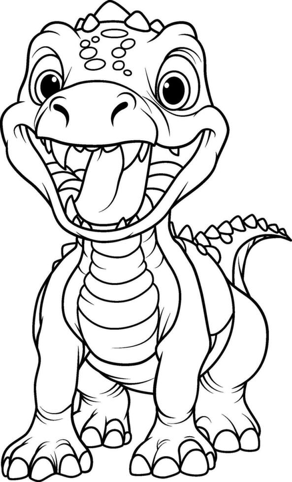 A black and white drawing of dinosaur. Hand drawn outline of dinosaur vector