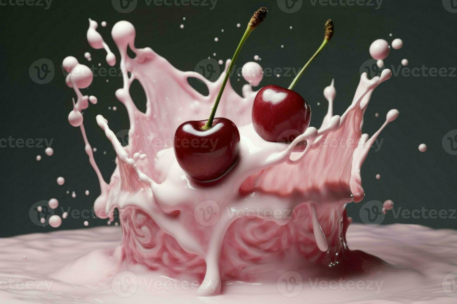 Explosive Cherry yogurt milk splash. Generate Ai photo