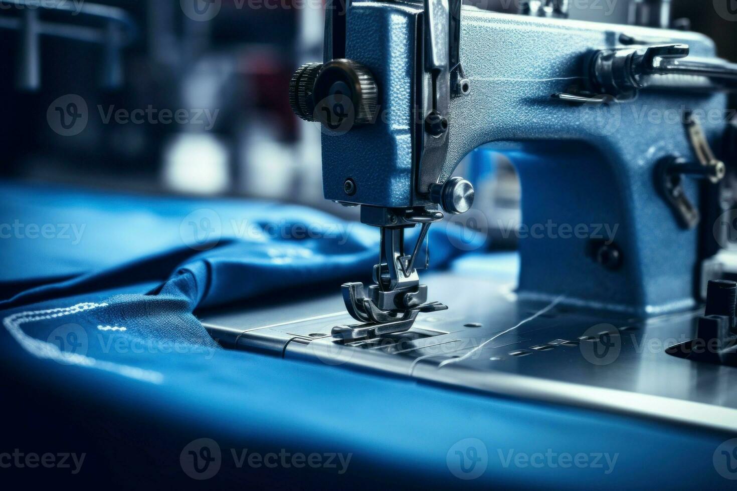 Closeup sewing machine working part textile. Generate Ai photo