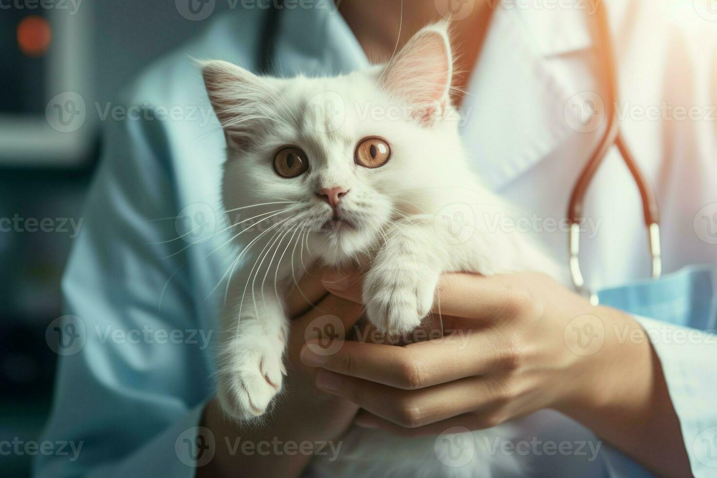 Experienced Veterinarian hands catching cat. Generate Ai photo