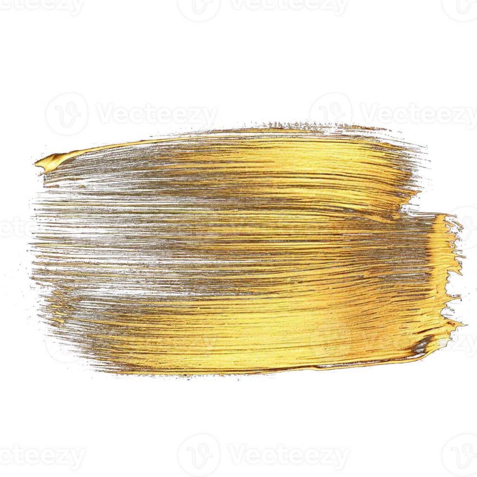 Gold paint brush smear stroke. Abstract gold glittering textured stain on transparent background. AI Generative. PNG