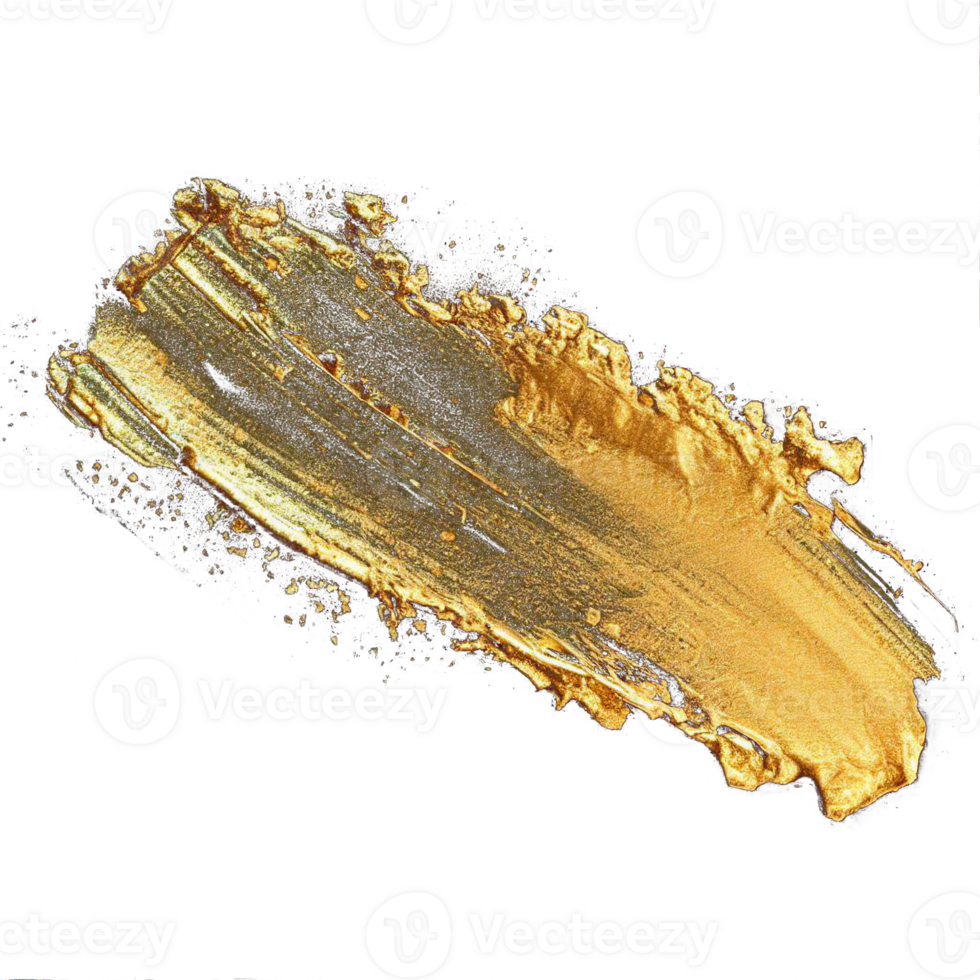 Gold paint brush smear stroke. Abstract gold glittering textured stain on transparent background. AI Generative. PNG